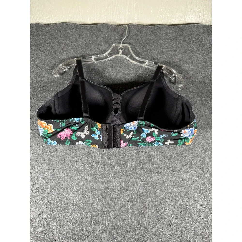 Torrid Womens 44C Black Floral Butterfly Print Underwire Push Up Bra 12732